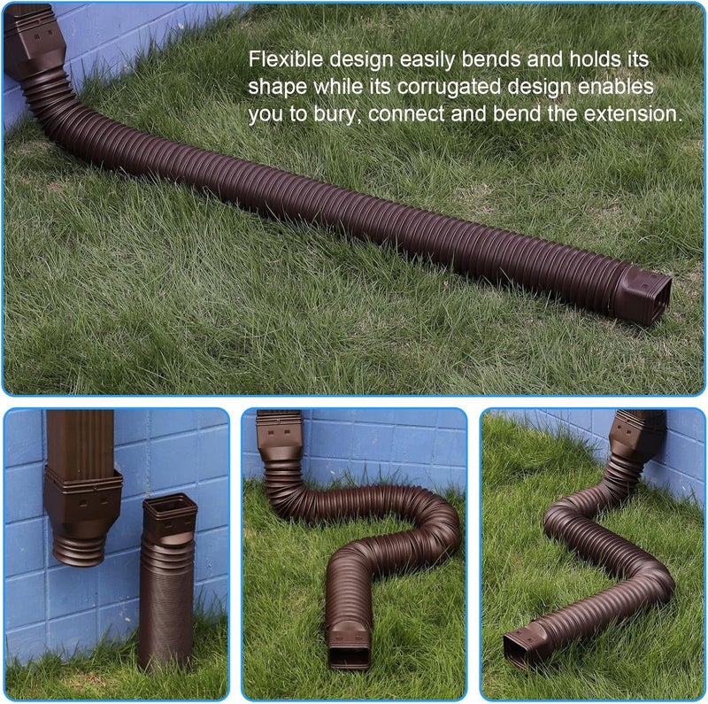 plusgutter 11.5ft Long Gutter Downspout Extensions Flexible, Drain Downspout Extender, Down Spout Drain Extender, Gutter Connector Rainwater Drainage, Extendable from 2.6ft to 11.5ft(2Pack, Brown) - Image 4